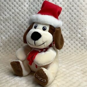 SEARS Vintage 2003 Plush Baxter the Dog Stuffed Animal Toy Santa Hat and Scarf